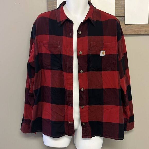 Carhartt Red Black Checkered Rugged Flex Loose Fit Button Down Flannel Shirt- 2X - Picture 9 of 16